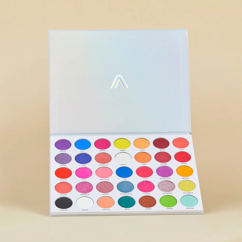 Paleta de Sombras Atenea Hawaii | 35 Tonos Vibrantes | Acabado Profesional de Larga Duración
