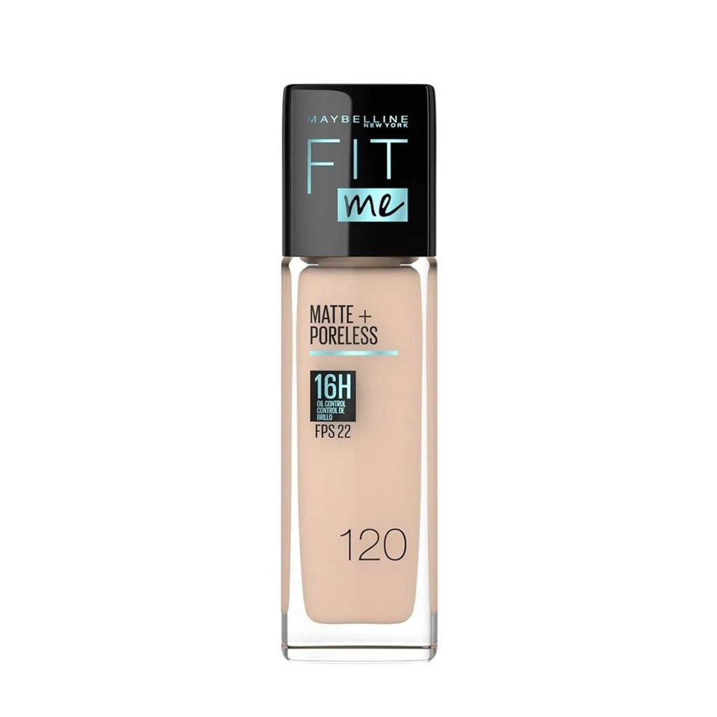 Base de Maquillaje Maybelline Fit Me Matte + Poreless | Tono 120 Classic Ivory | 16H Control de Grasa y SPF 22