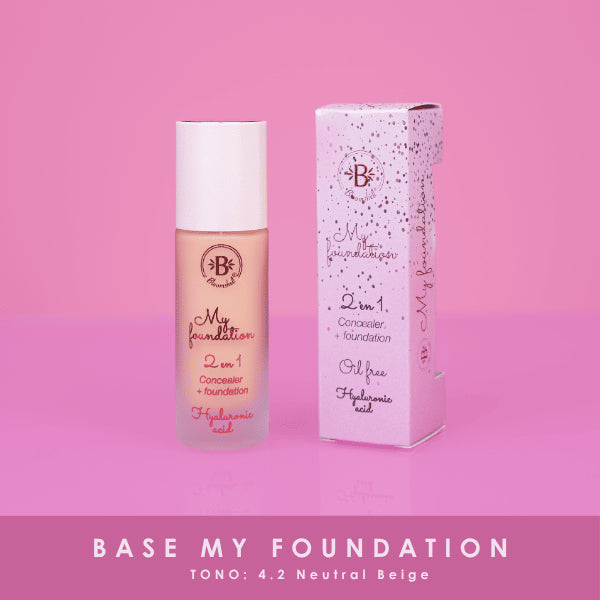 Base y Corrector 2 en 1 My Foundation Bloomshell | Tono 4.2 Neutral Beige con Ácido Hialurónico