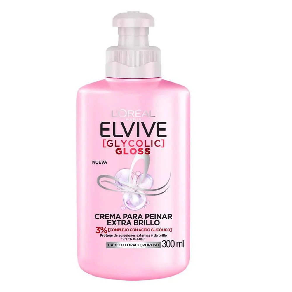 Crema para Peinar L'Oréal Elvive Glycolic Gloss | Brillo Extra para Cabello Opaco (300ml)