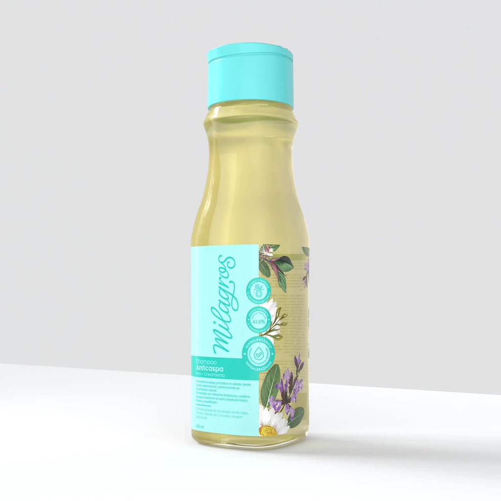 Shampoo Anticaspa Milagros | Pro-Crecimiento con Extractos Botánicos | 450 ml