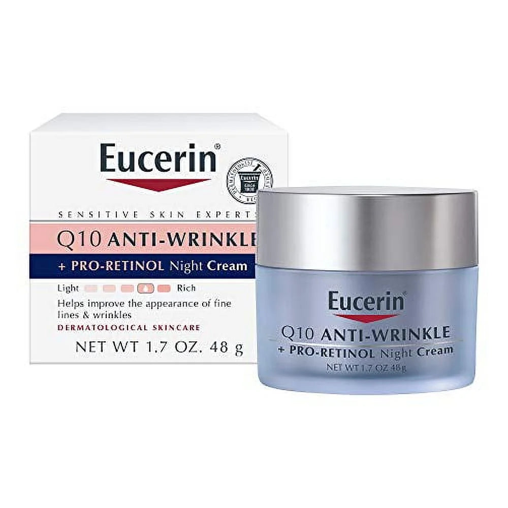 Crema de Noche Eucerin Q10 Anti-Wrinkle + Pro-Retinol | Tratamiento Reafirmante para Piel Sensible | 48g