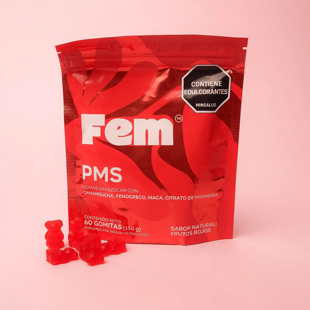Gomas Premestruales FEM (PMS) | Suplemento Natural con Magnesio y Maca | 60 Unidades