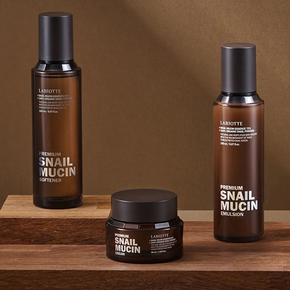Kit de Cuidado Facial Labiotte Premium Snail Mucin (Softener, Emulsión y Crema)