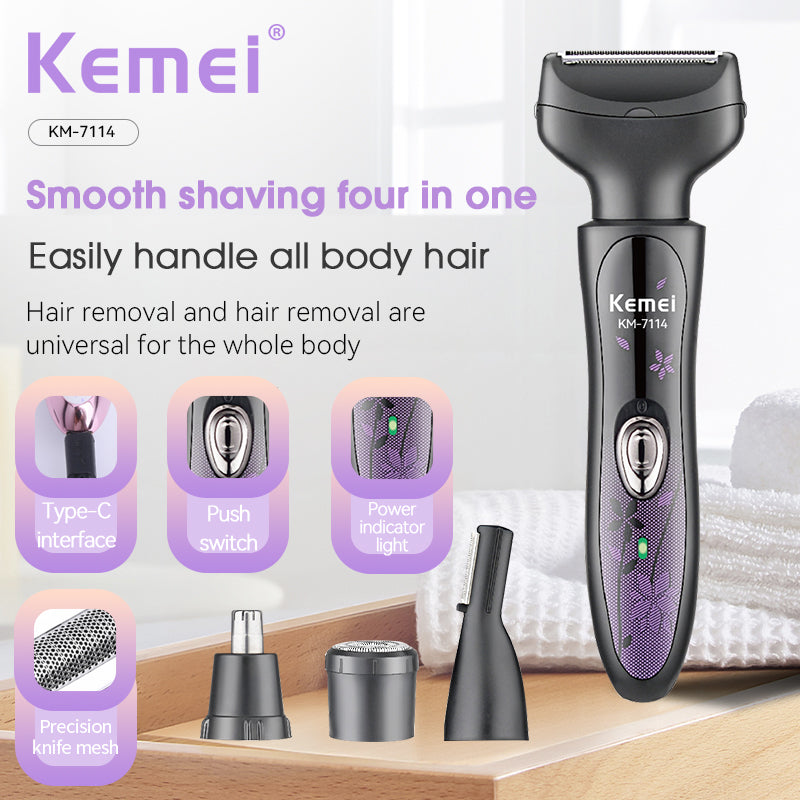 Kit de Afeitado y Depilación Multifuncional Kemei KM-7114 4 en 1
