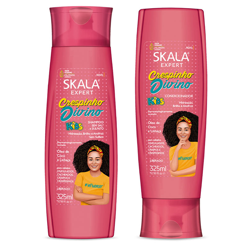 Kit Skala Expert Crespinho Divino Kids (Shampoo + Acondicionador 325ml) | Hidratación, Brillo y Antifrizz para Niños