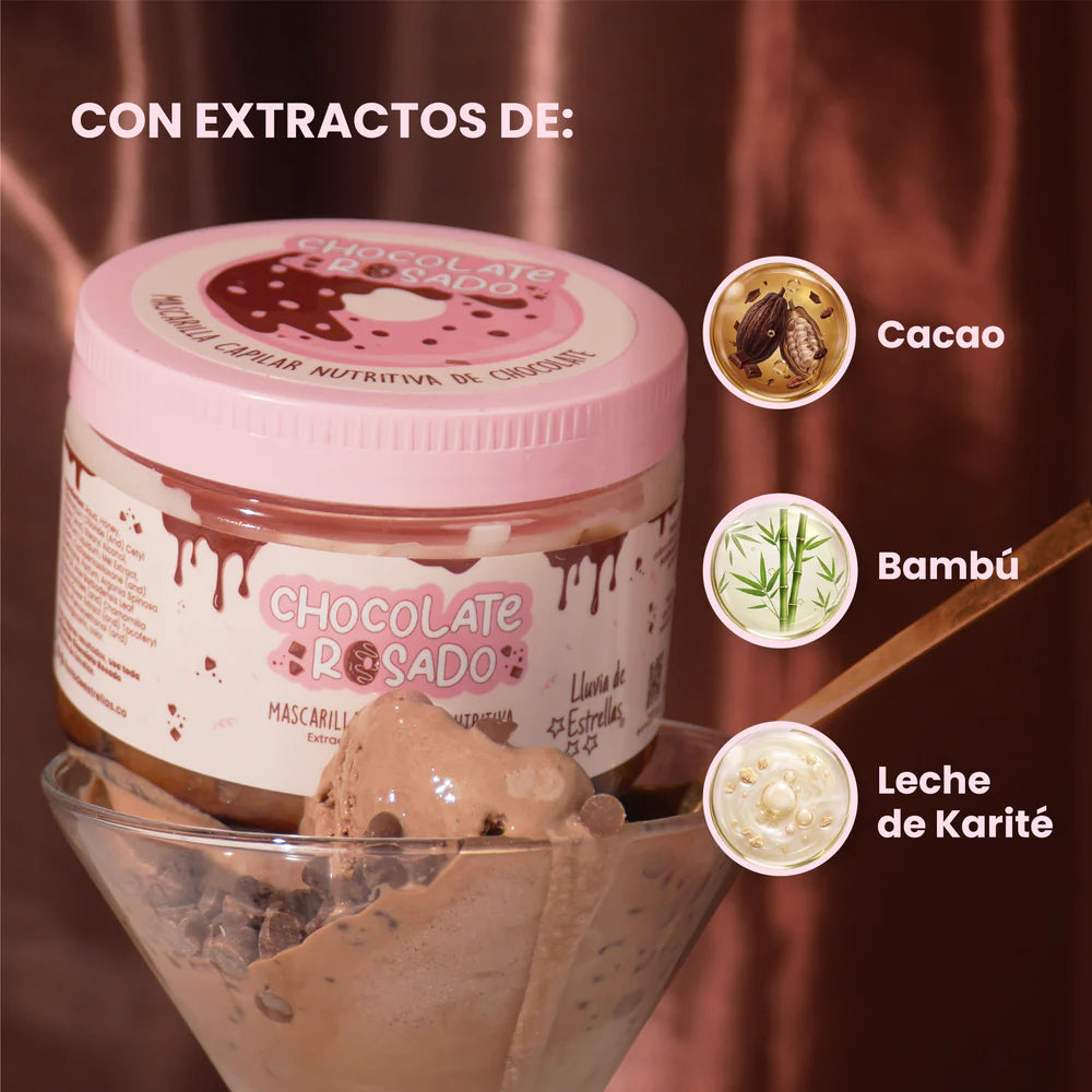 Mascarilla Capilar Nutritiva Chocolate Rosado (300ml) | Reparación Intensiva con Cacao, Bambú y Leche de Karité