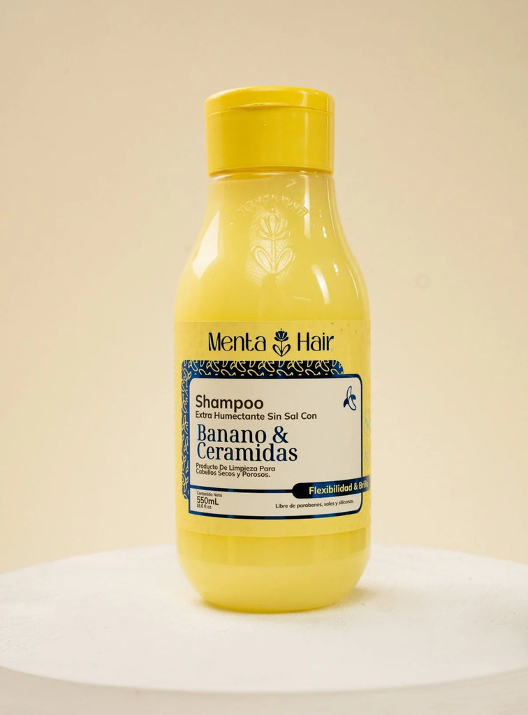 Shampoo Extra Humectante sin Sal Banano y Ceramidas Menta Hair 550 ml
