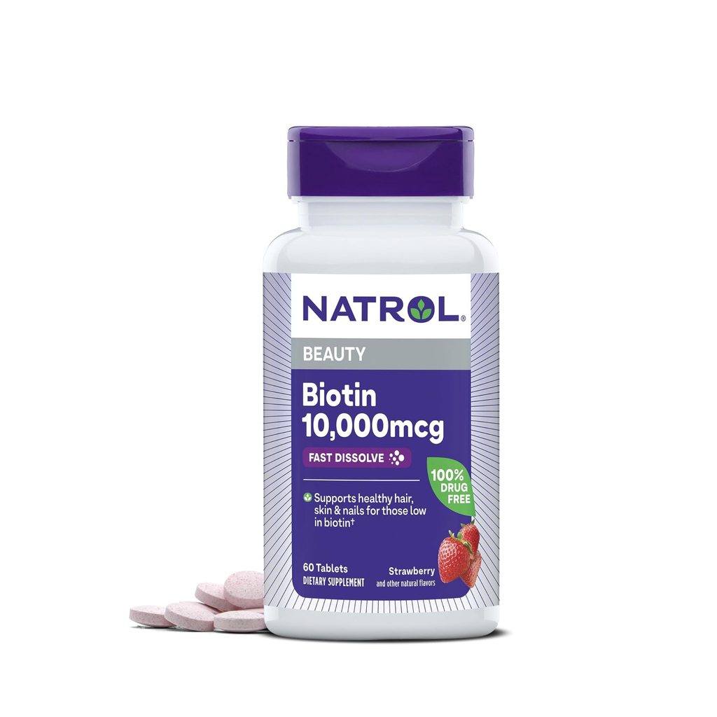 Natrol Biotin 10.000mcg | Suplemento de Biotina de Alta Potencia | Cabello, Piel y Uñas Saludables
