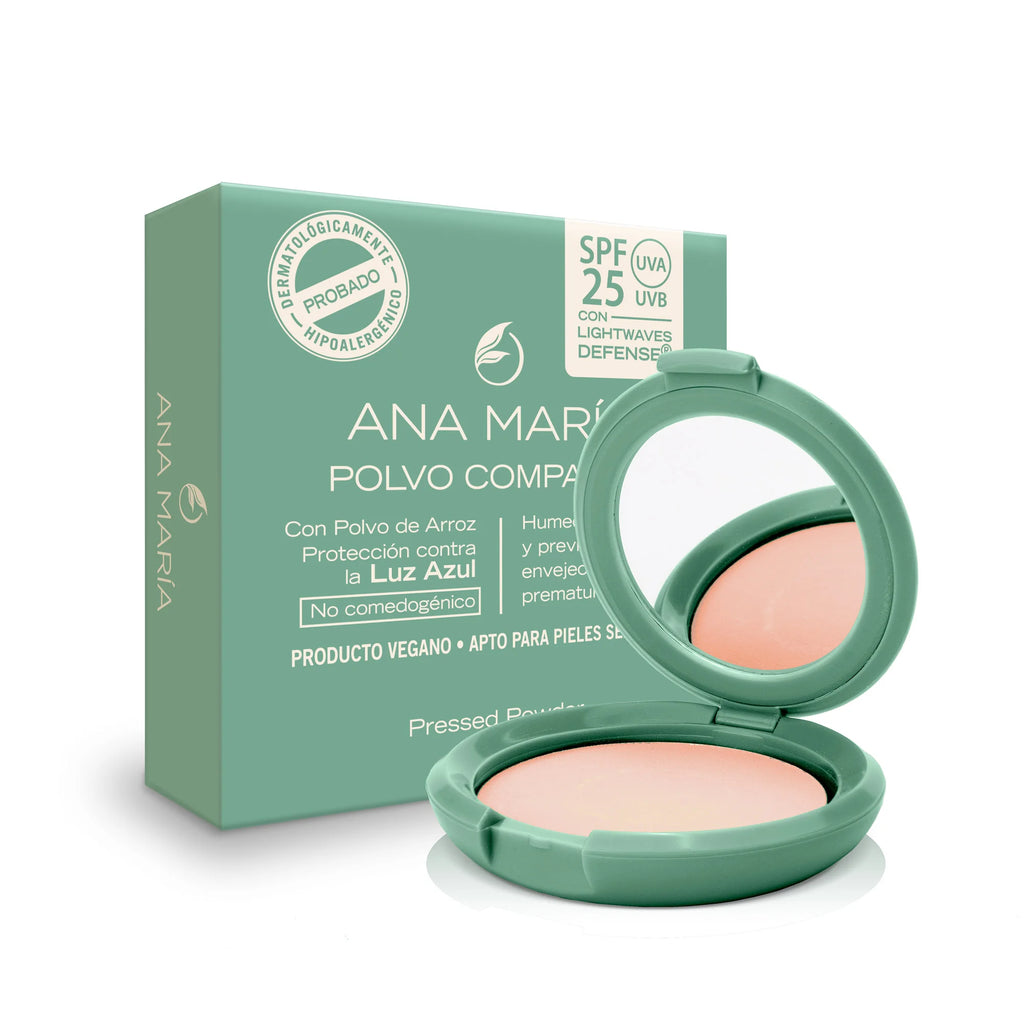 Polvo Compacto Ana María con Polvo de Arroz | SPF 25 y Protección Luz Azul
