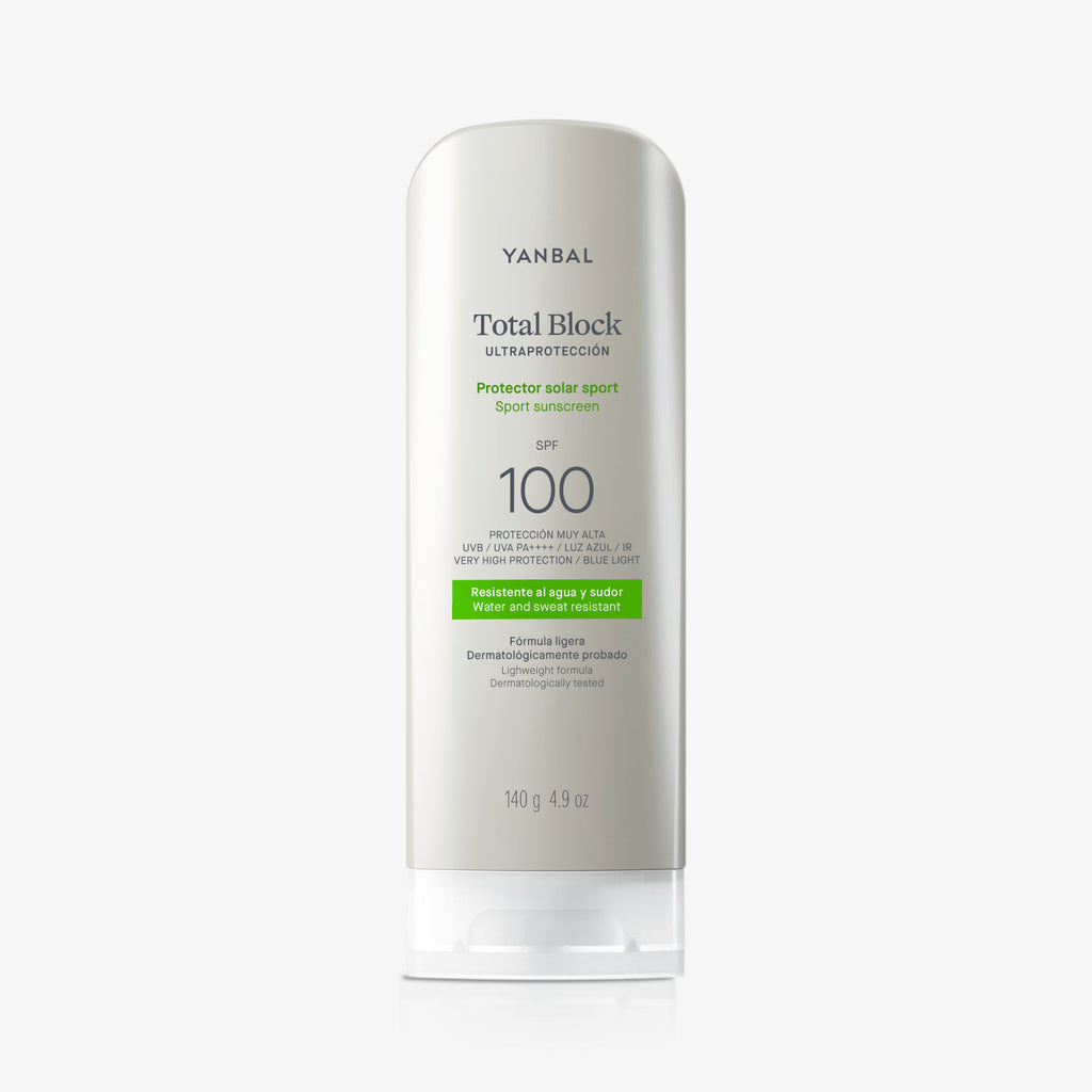 Protector Solar Yanbal Total Block Sport SPF 100 | Ultraprotección 140g (Resistente al Agua y Sudor)
