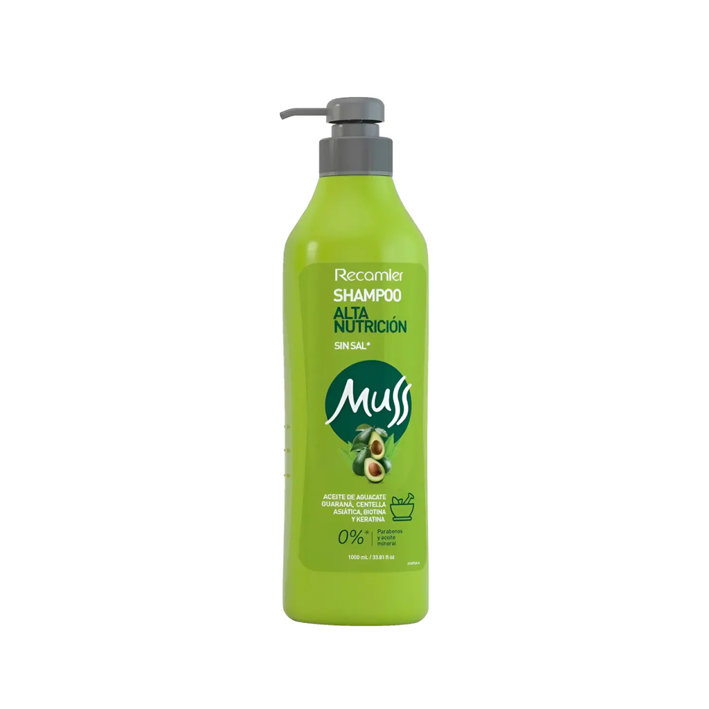 Shampoo Alta Nutrición Aguacate Muss Recamier | 1000 ml (Sin Sal con Biotina y Queratina)