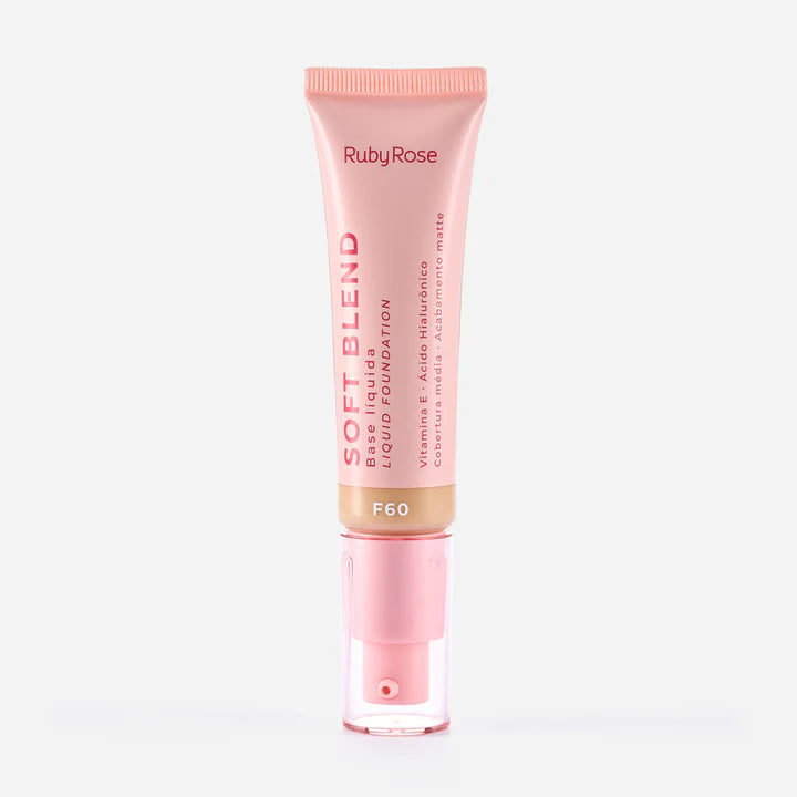 Base de Maquillaje Ruby Rose Soft Blend | Tono F60 | Acabado Mate y Alta Cobertura | 25 ml