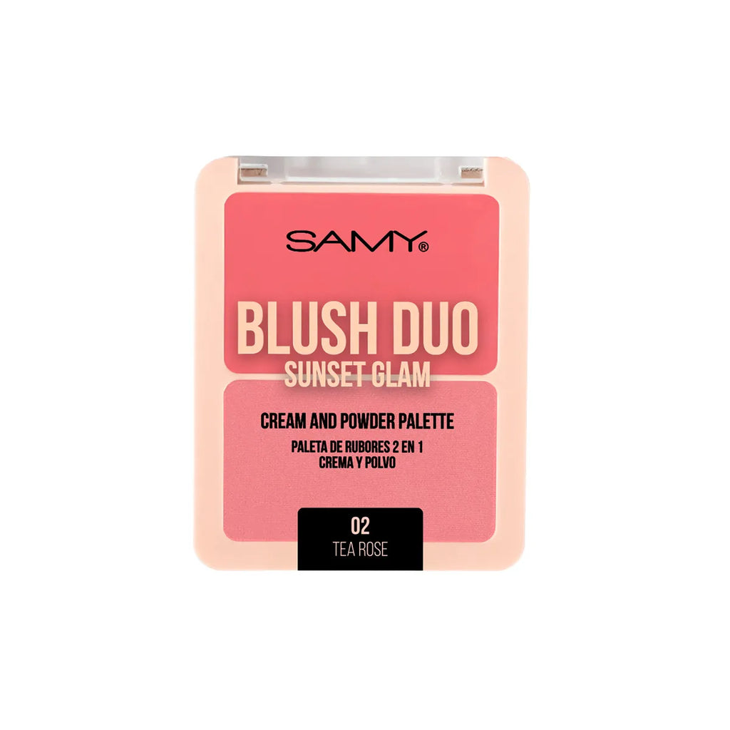 Rubor Duo Samy Sunset Glam | Paleta 2 en 1: Crema y Polvo (Tono 02 Tea Rose)