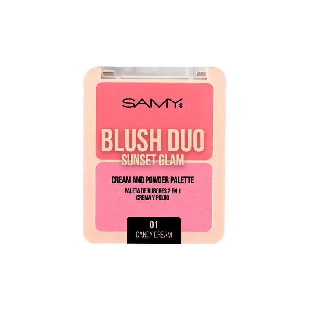 Rubor Duo Samy Sunset Glam | Paleta 2 en 1: Crema y Polvo (Tono 01 Candy Dream)