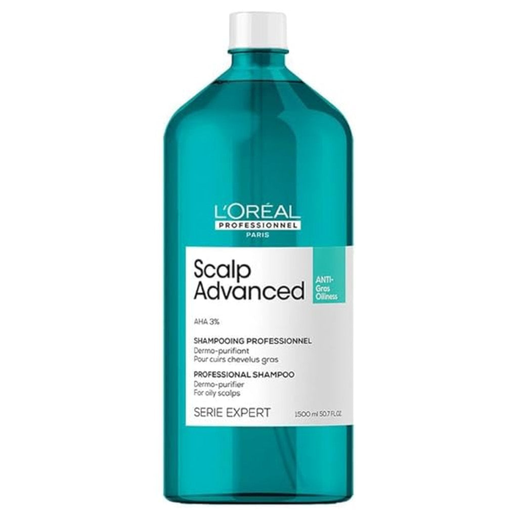 Shampoo L'Oréal Scalp Advanced Anti-Grasa (1500ml) | Limpieza Profesional con 3% AHA para Cuero Cabelludo Graso