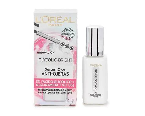Sérum de Ojos Anti-Ojeras L'Oréal Paris Glycolic-Bright 3% [Ácido Glicólico + Niacinamida + Vit CG] 20 g