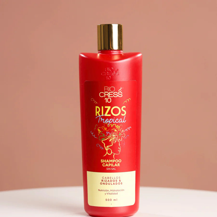 Shampoo Rizos Tropical BioCress 10 | Limpieza sin Sal para Cabellos Rizados y Ondulados (500ml)
