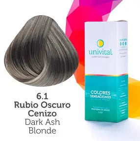 Tinte Univital Tono 6.1 Rubio Oscuro Cenizo | Coloración Profesional con Proteína de Arroz