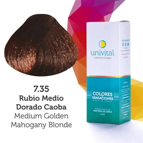 Tinte Univital Tono 7.35 Rubio Medio Dorado Caoba | Coloración Profesional con Proteína de Arroz