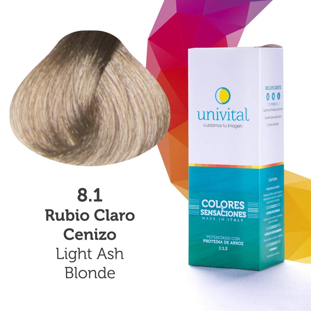 Tinte Univital Tono 8.1 Rubio Claro Cenizo | Coloración Profesional con Proteína de Arroz