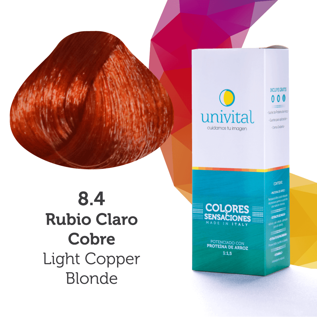 Tinte Univital Tono 8.4 Rubio Claro Cobre | Coloración Profesional con Proteína de Arroz