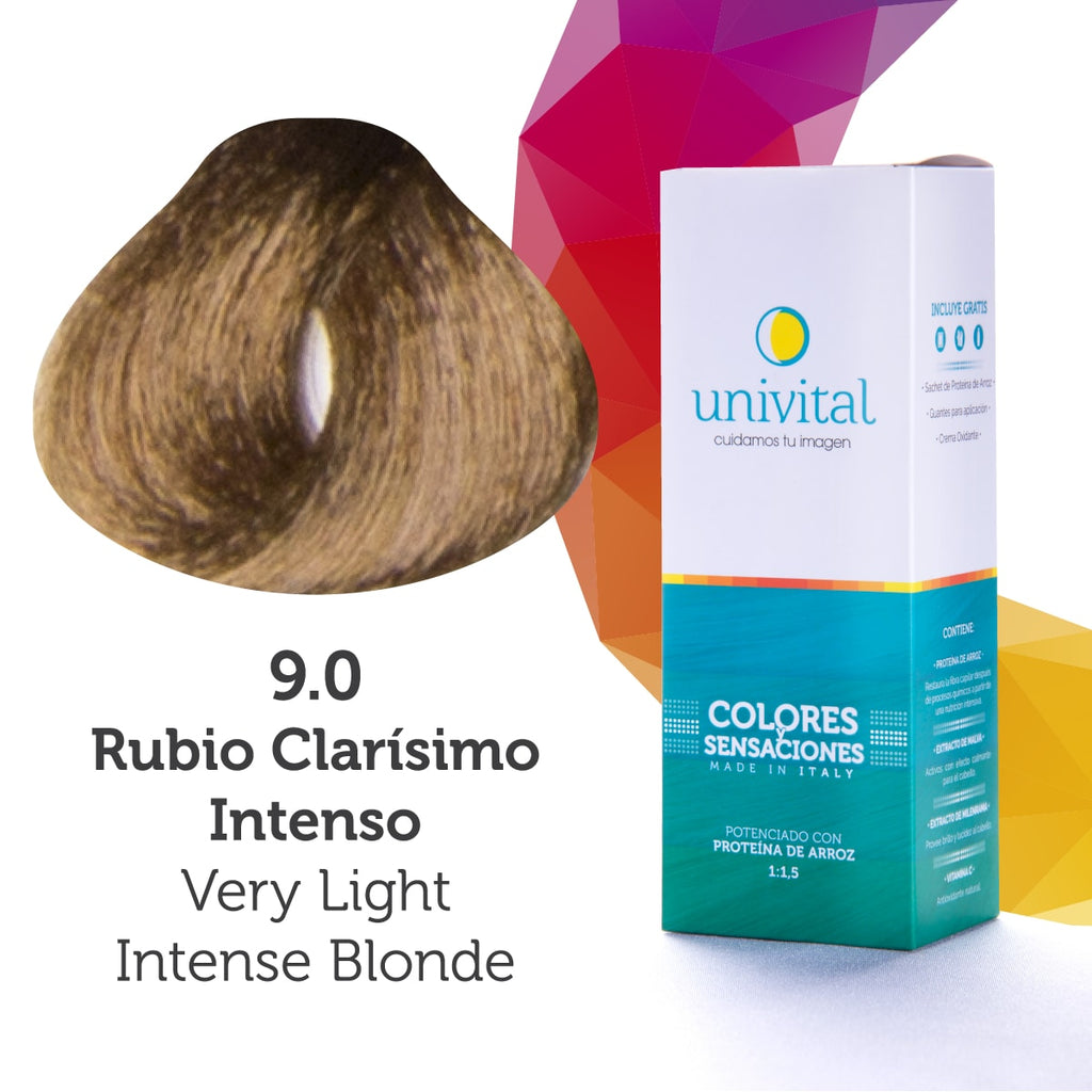 Tinte Univital Tono 9.0 Rubio Clarísimo Intenso | Coloración Profesional con Proteína de Arroz