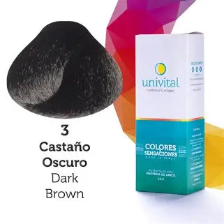 Tinte Univital Tono 3 Castaño Oscuro | Coloración Profesional con Proteína de Arroz