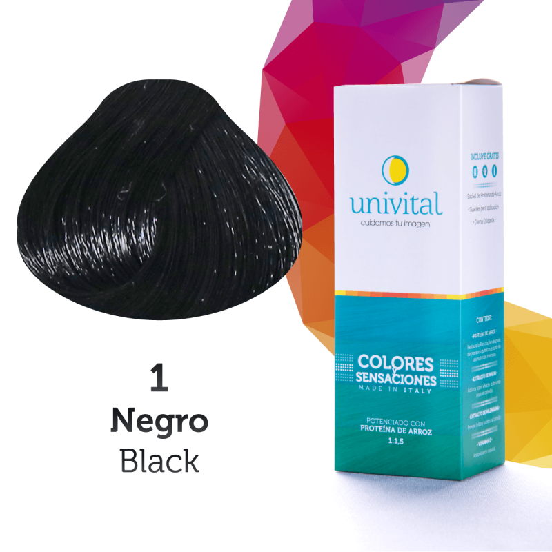 Tinte Univital Tono 1 Negro | Coloración con Proteína de Arroz y Kit Completo
