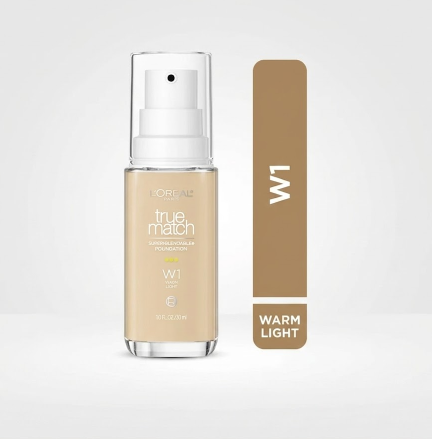 Base de Maquillaje L'Oréal True Match | Tono W1 | Acabado Natural e Hidratante | 30 ml