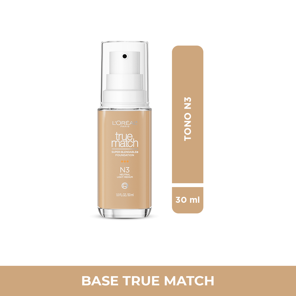 Base de Maquillaje L'Oréal True Match | Tono W3 | Acabado Natural e Hidratante | 30 ml