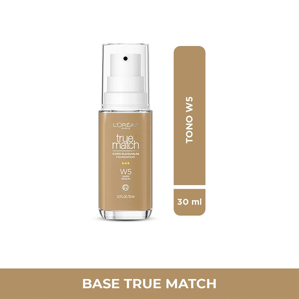 Base de Maquillaje L'Oréal True Match | Tono W5 | Acabado Natural e Hidratante | 30 ml