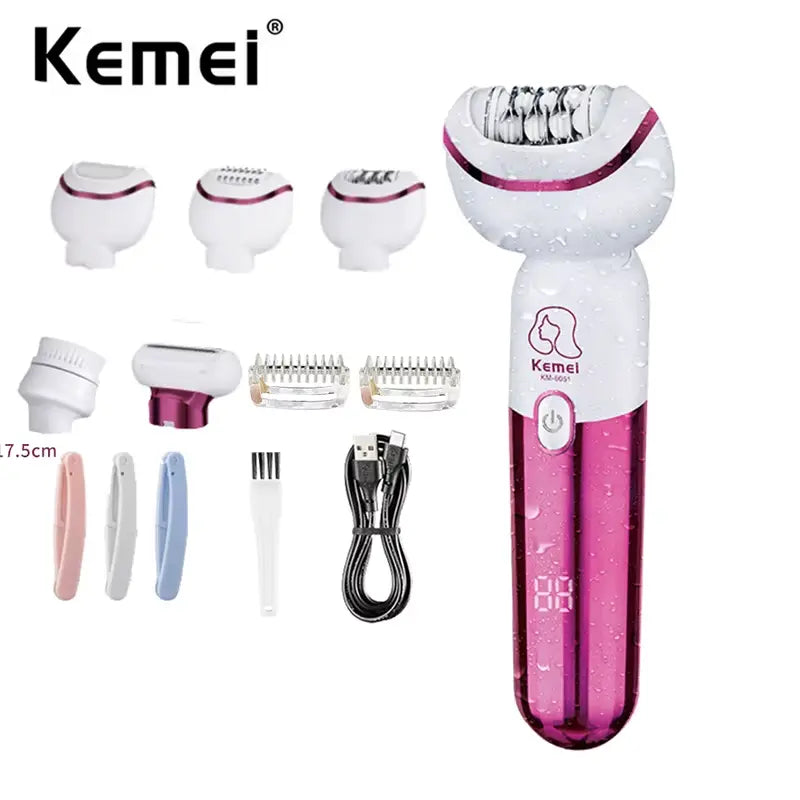 Depiladora Eléctrica Kemei KM-6051 Multifuncional | 5 en 1 Recargable | Uso en Seco y Húmedo