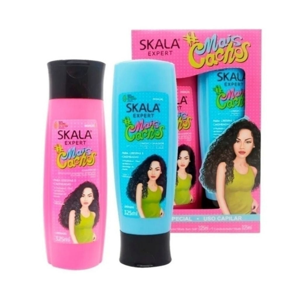 Kit Skala Expert #MaisCachos (Shampoo + Acondicionador 325ml) | Rutina de Limpieza e Hidratación para Cabellos Rizos y Crespos