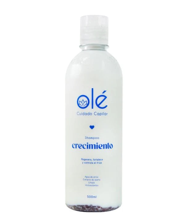 Shampoo de Crecimiento Olé Cuidado Capilar (500 ml)| Tratamiento Natural con Agua de Arroz, Linaza & Extracto de Avena