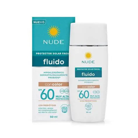 Protector Solar Facial Fluido | SPF 60 con Color y Prebióticos 50 ml | Nude