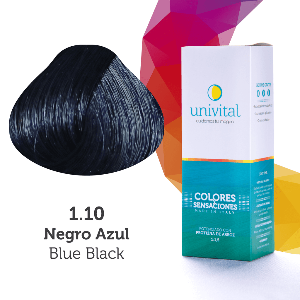 Tinte Univital Tono 1.10 Negro Azul | Coloración Profesional con Proteína de Arroz